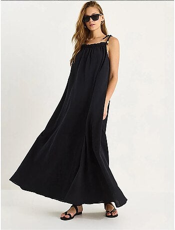 Robe longue midi à col carré et détails volantés lucci