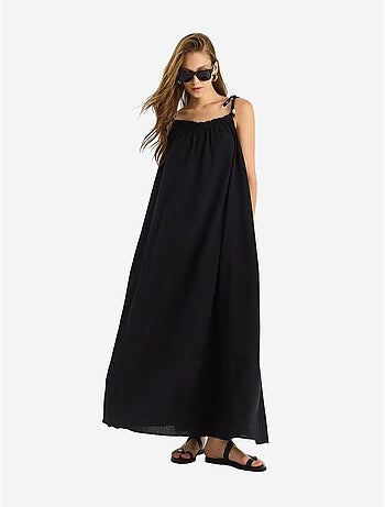 Robe longue midi à col carré et détails volantés lucci