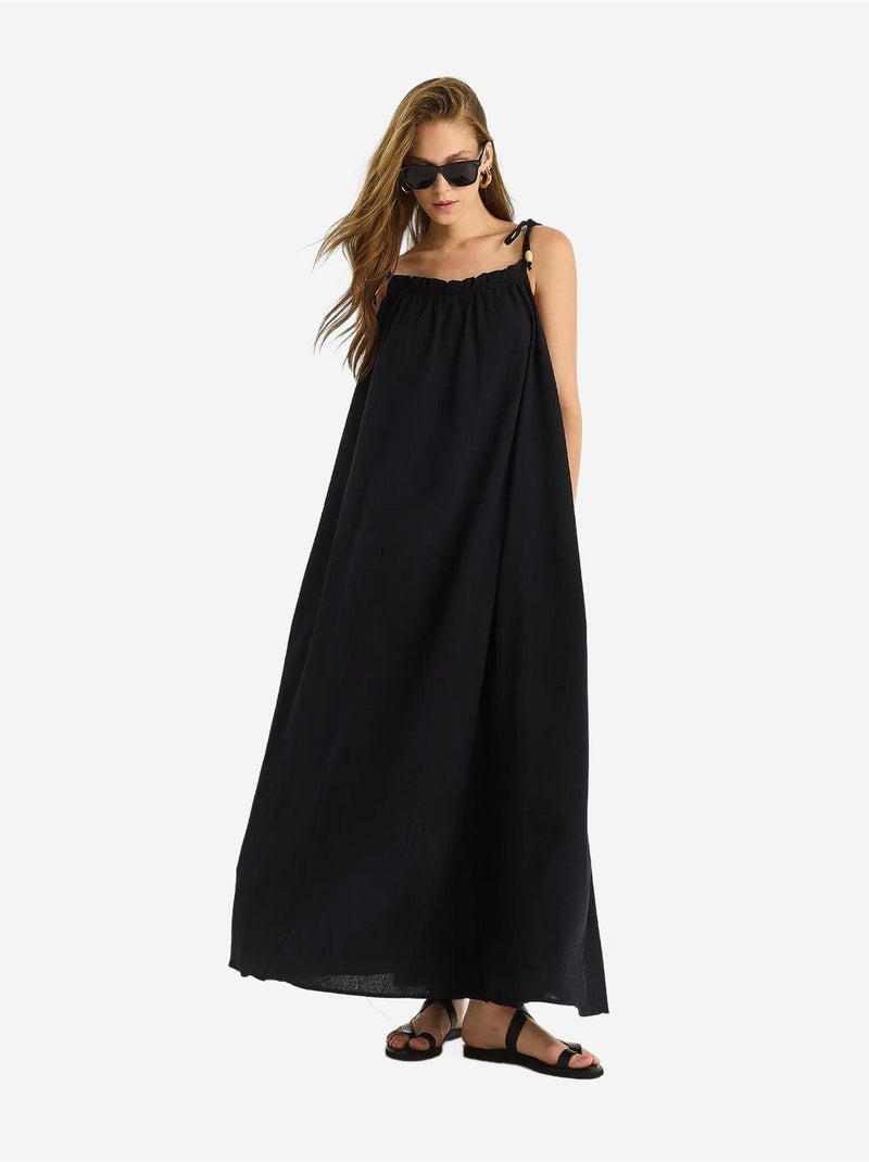 Robe longue midi à col carré et détails volantés lucci Noir - Kiabi