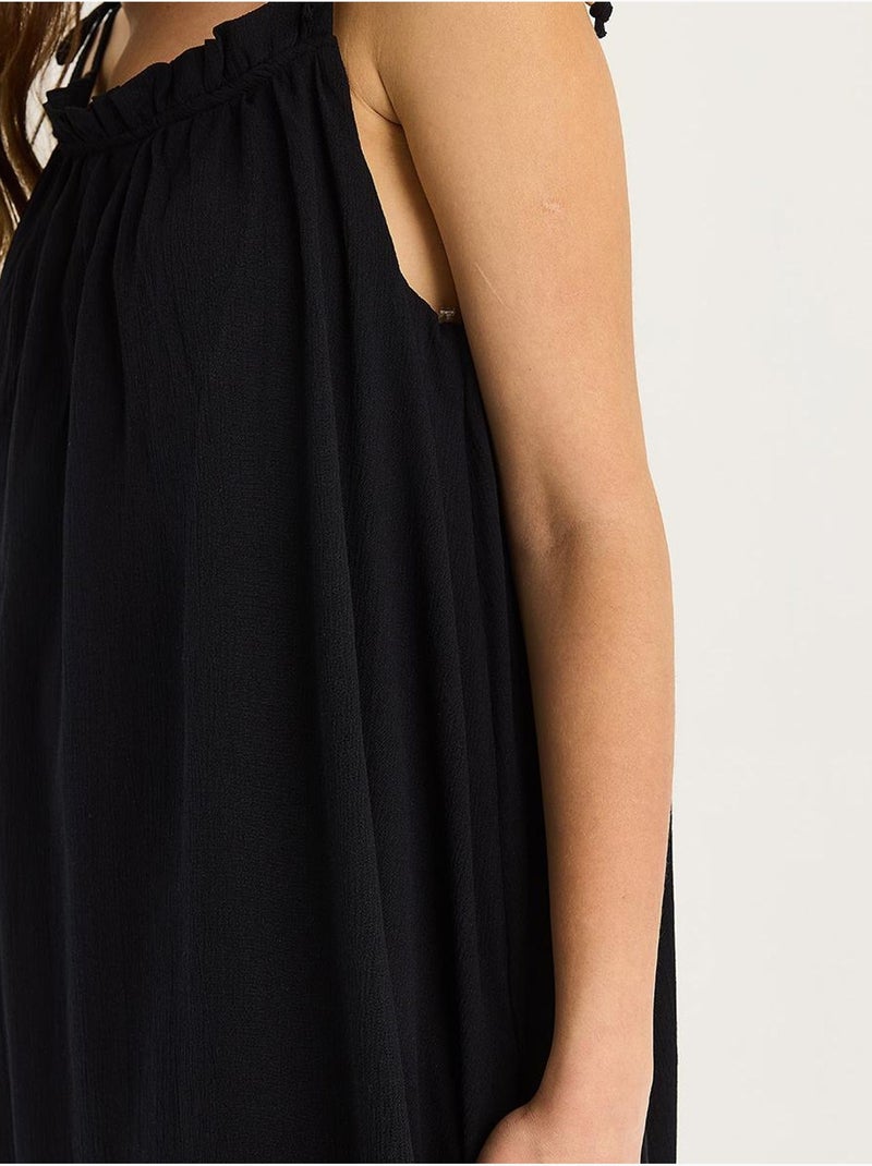 Robe longue midi à col carré et détails volantés lucci Noir - Kiabi