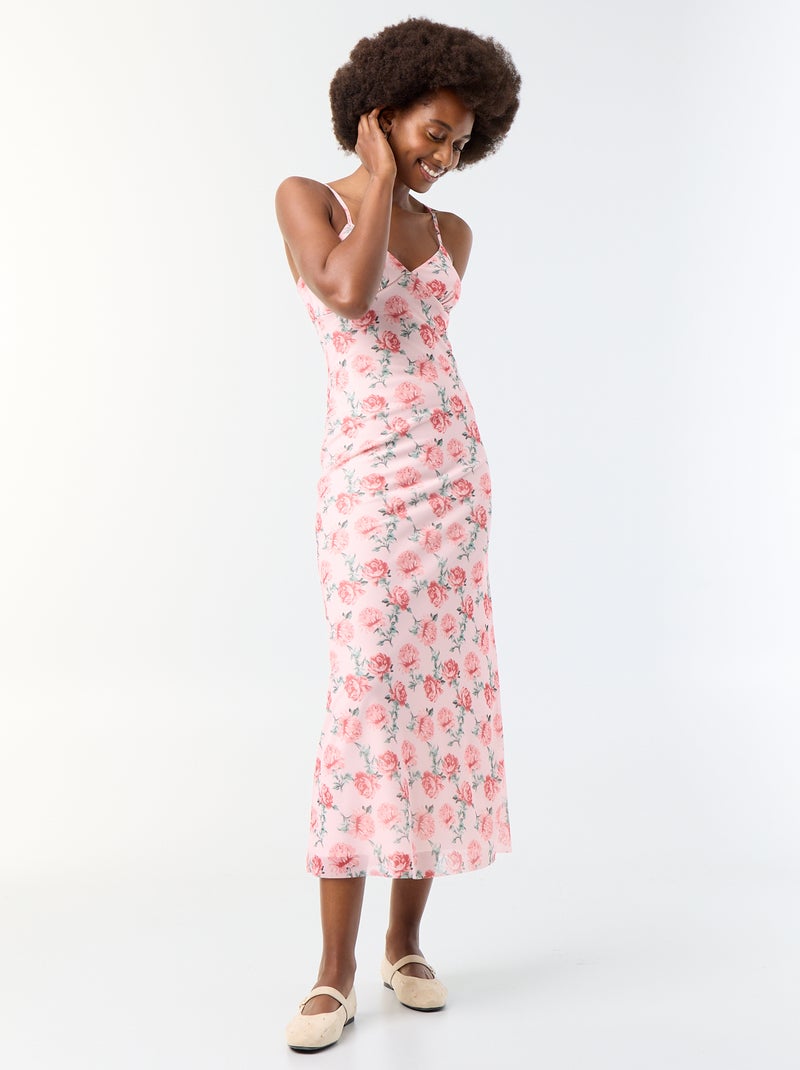Robe longue motif à 'fleurs' Rose - Kiabi