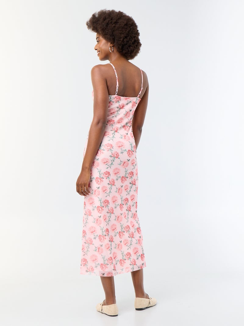 Robe longue motif à 'fleurs' Rose - Kiabi