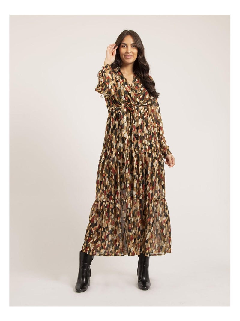 Robe longue motifs IDETTA Kaki - Kiabi