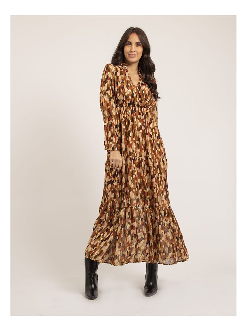 Robe longue motifs IDETTA Marron - Kiabi