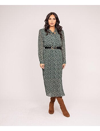 Robe longue motifs plissée IFLOR
