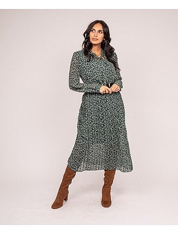 Robe longue motifs plissée IFLOR