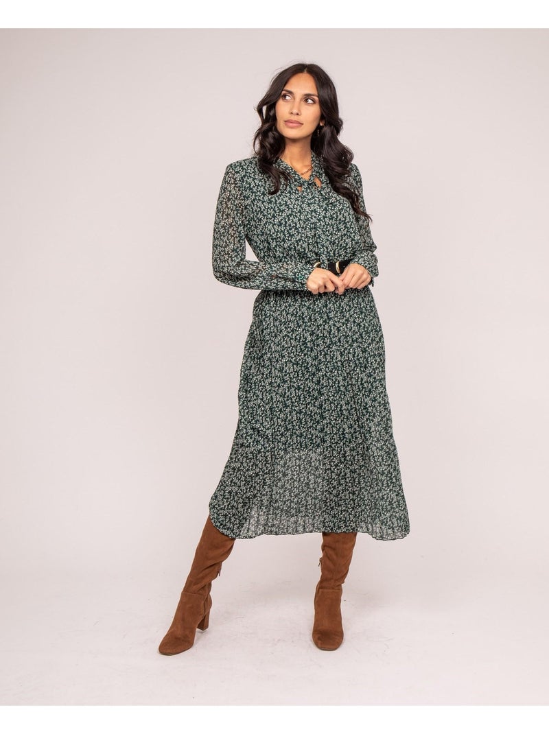 Robe longue motifs plissée IFLOR Beige - Kiabi