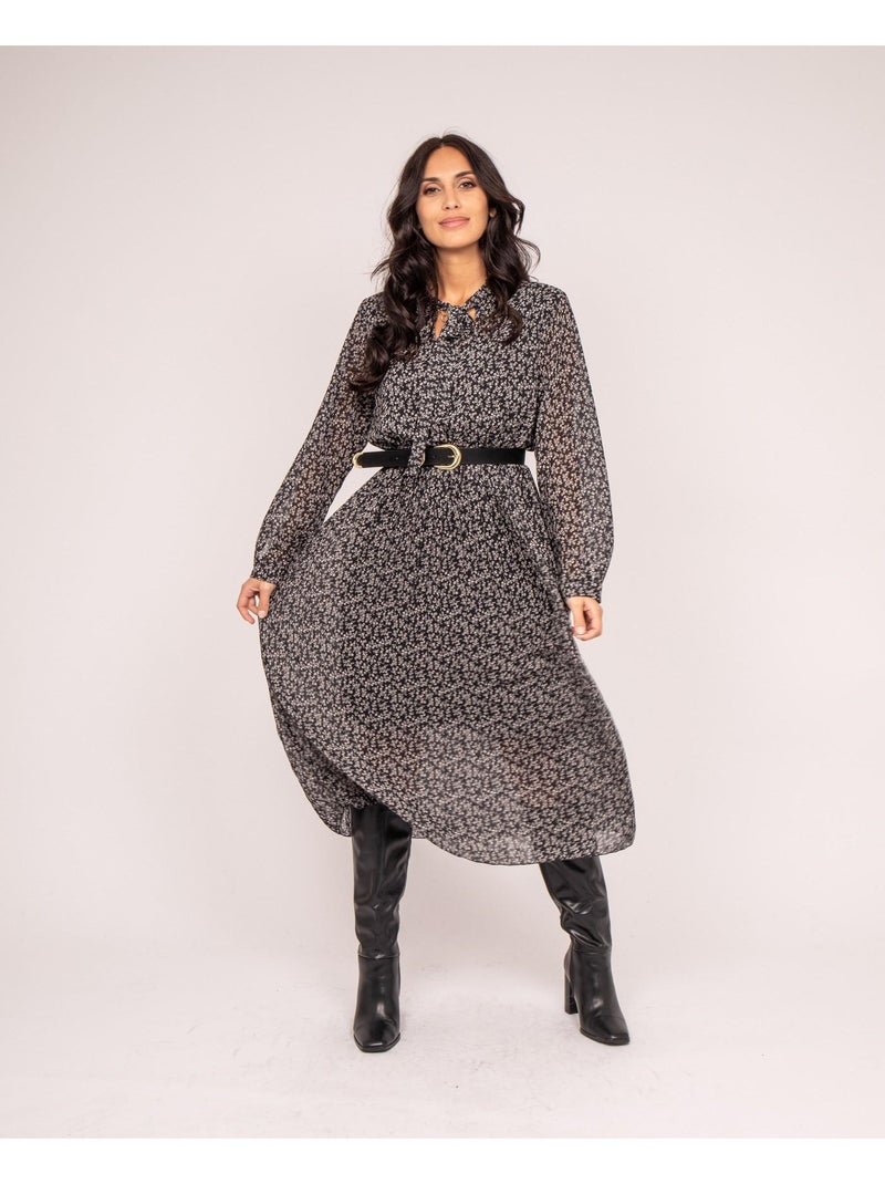 Robe longue motifs plissée IFLOR Noir - Kiabi