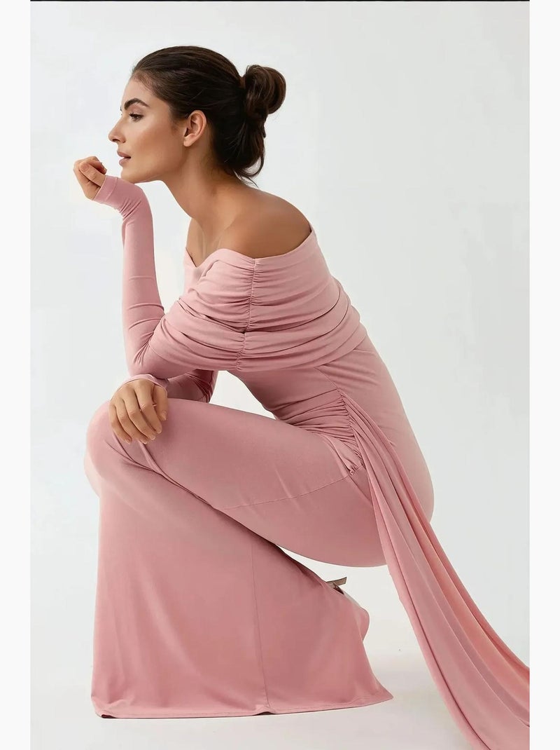 Robe longue moulante à col asymétrique hiccup Rose pâle - Kiabi