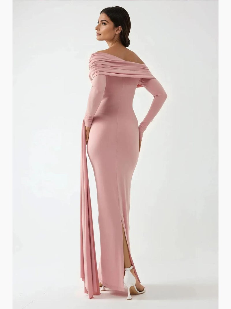 Robe longue moulante à col asymétrique hiccup Rose pâle - Kiabi