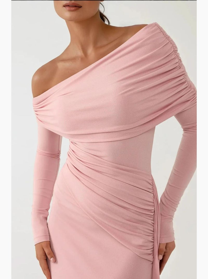 Robe longue moulante à col asymétrique hiccup Rose pâle - Kiabi