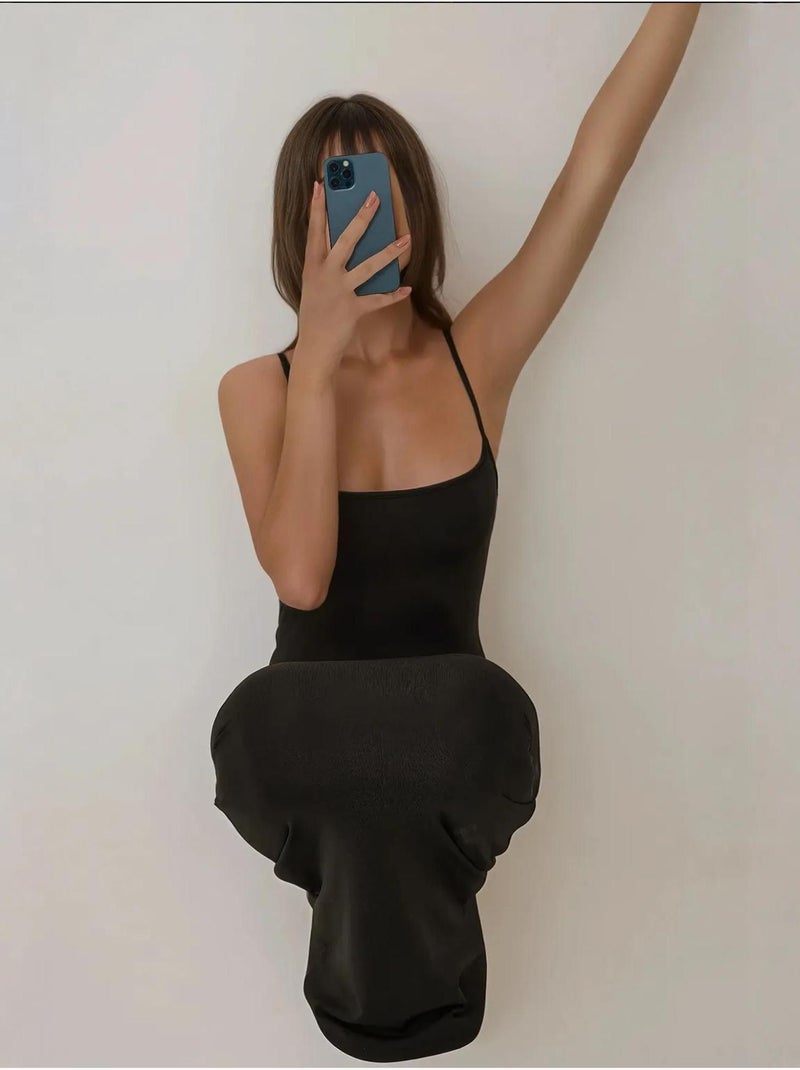 Robe longue moulante à col carré Noir - Kiabi