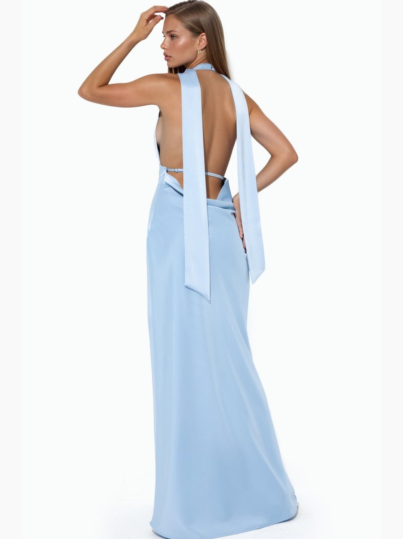 Robe longue moulante à col halter hiccup Bleu ciel - Kiabi