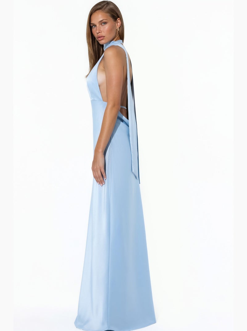 Robe longue moulante à col halter hiccup Bleu ciel - Kiabi