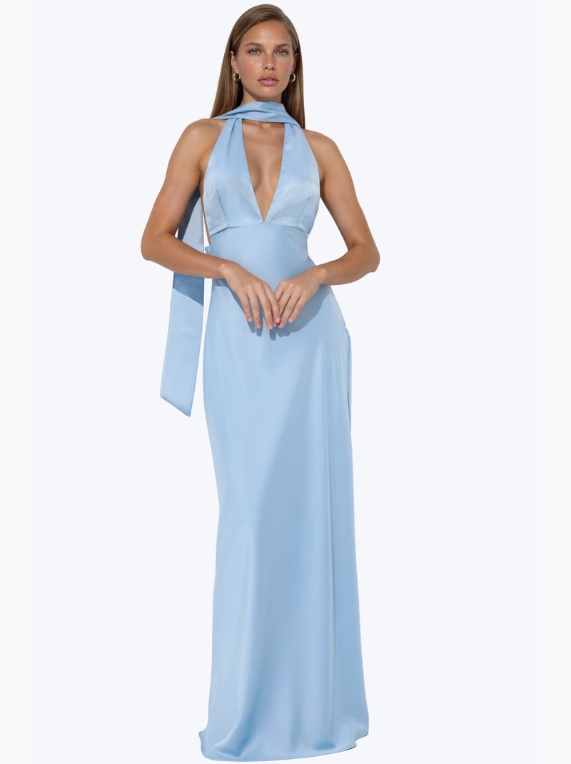 Robe longue moulante à col halter hiccup Bleu ciel - Kiabi