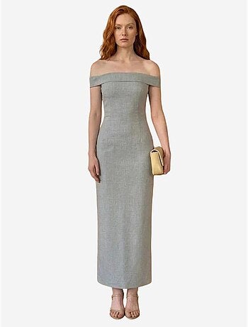 Robe longue moulante à épaules dénudées et fente my fashion
