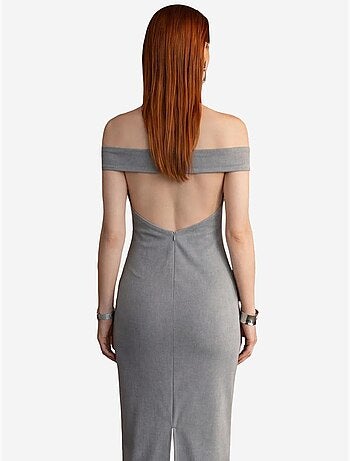 Robe longue moulante à épaules dénudées et fente my fashion