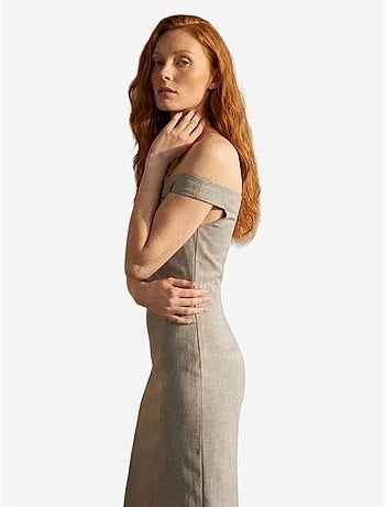 Robe longue moulante à épaules dénudées et fente my fashion