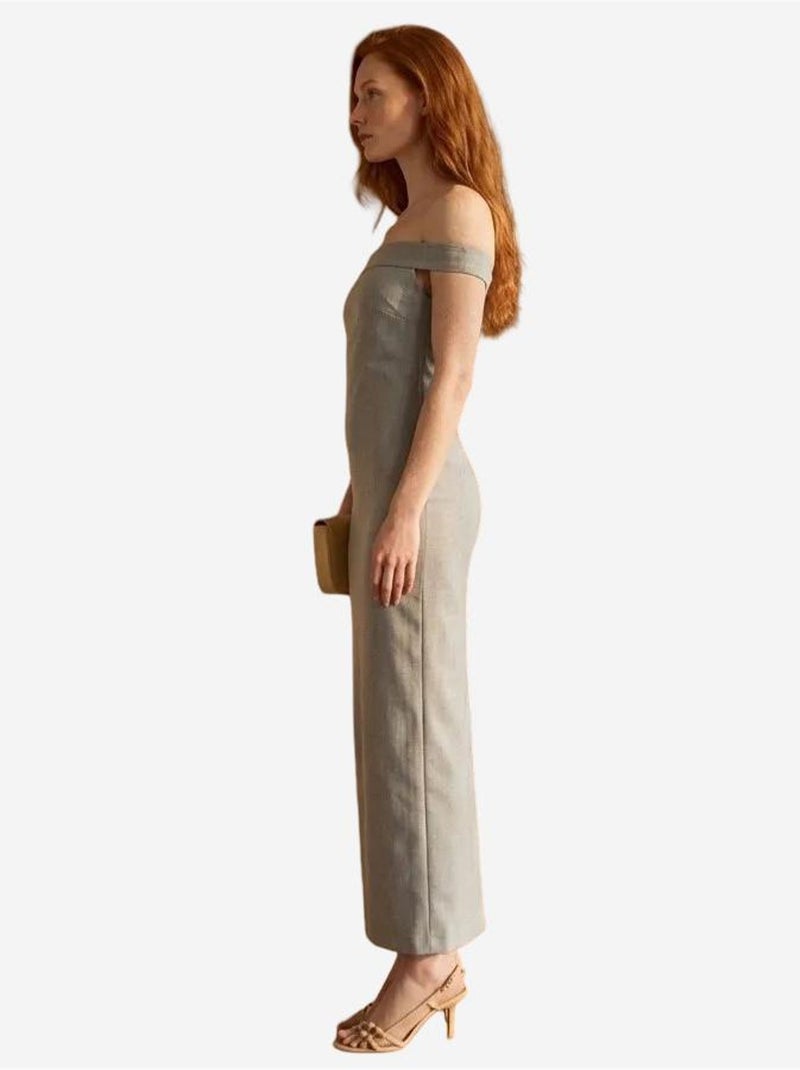 Robe longue moulante à épaules dénudées et fente my fashion Gris - Kiabi