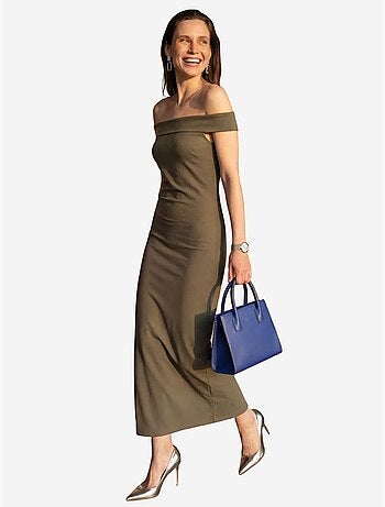 Robe longue moulante à épaules dénudées et fente my fashion