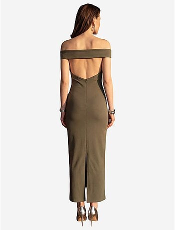 Robe longue moulante à épaules dénudées et fente my fashion