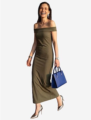 Robe longue moulante à épaules dénudées et fente my fashion