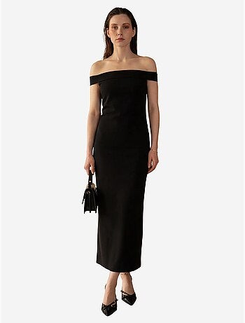 Robe longue moulante à épaules dénudées et fente my fashion