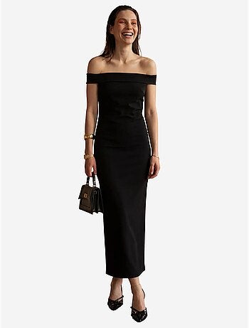 Robe longue moulante à épaules dénudées et fente my fashion