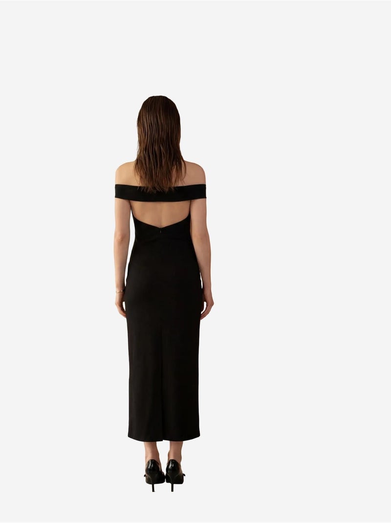Robe longue moulante à épaules dénudées et fente my fashion Noir - Kiabi