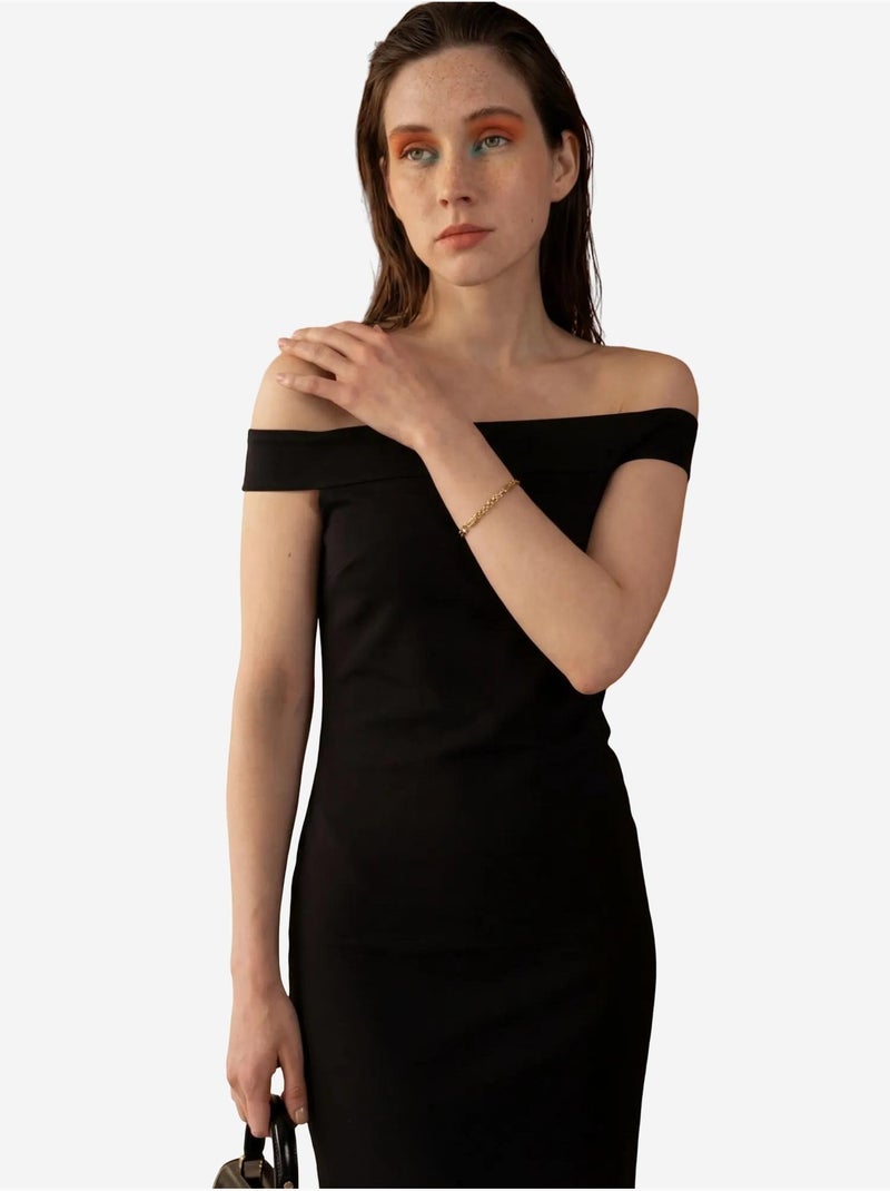 Robe longue moulante à épaules dénudées et fente my fashion Noir - Kiabi