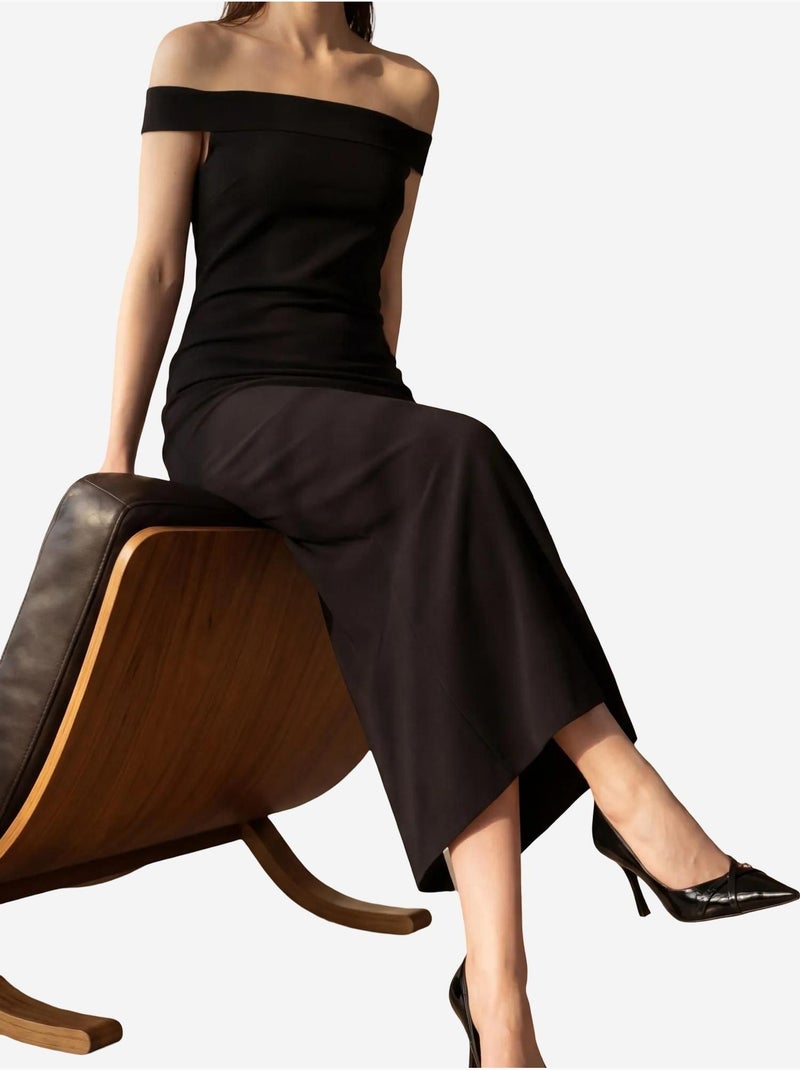 Robe longue moulante à épaules dénudées et fente my fashion Noir - Kiabi