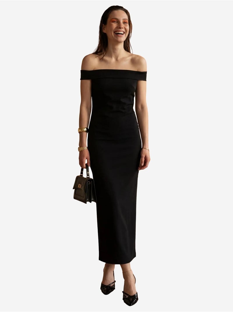 Robe longue moulante à épaules dénudées et fente my fashion Noir - Kiabi