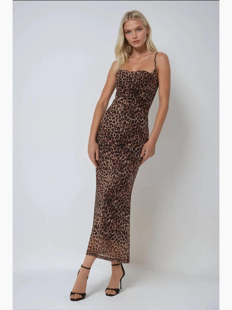 Robe longue moulante à imprimé léopard hiccup Marron - Kiabi