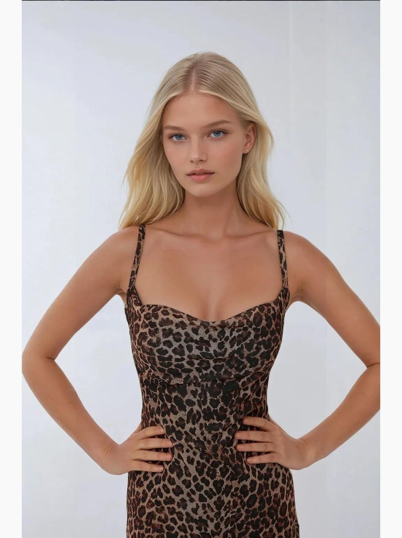 Robe longue moulante à imprimé léopard hiccup Marron - Kiabi