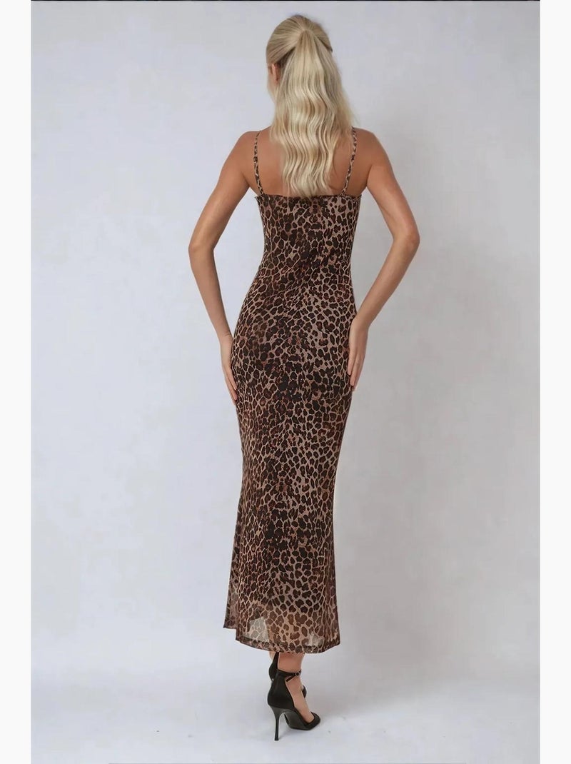 Robe longue moulante à imprimé léopard hiccup Marron - Kiabi