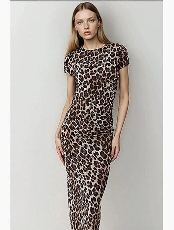 Robe longue moulante à imprimé léopard hiccup