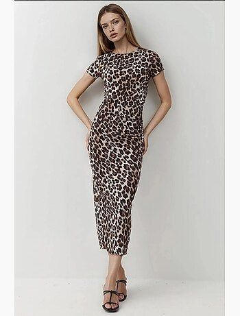 Robe longue moulante à imprimé léopard hiccup