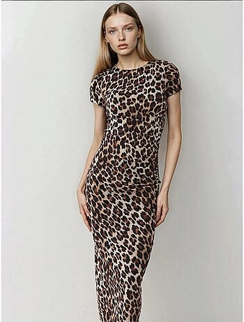 Robe Longue Moulante À Imprimé Léopard