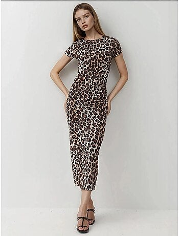 Robe Longue Moulante À Imprimé Léopard