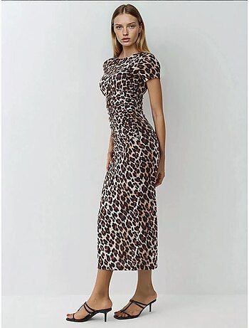 Robe Longue Moulante À Imprimé Léopard
