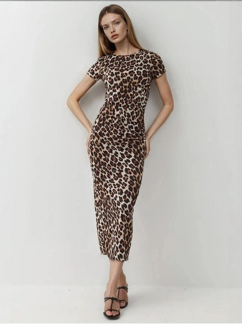 Robe Longue Moulante À Imprimé Léopard - Kiabi