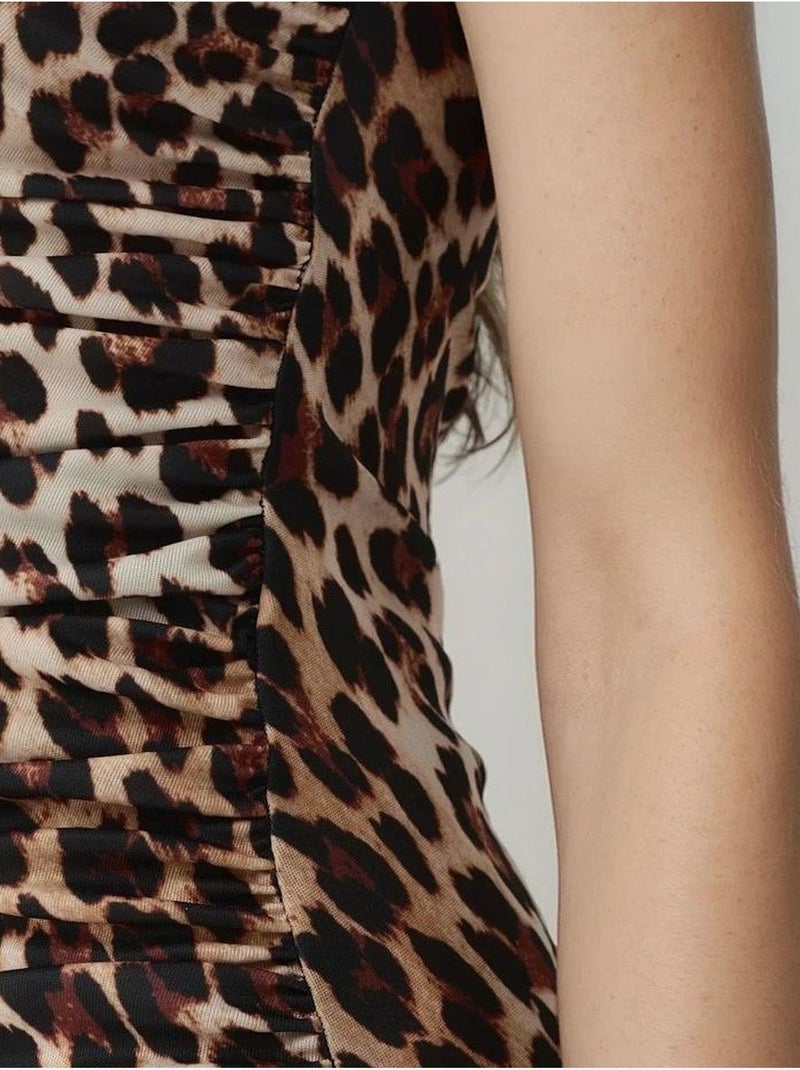 Robe Longue Moulante À Imprimé Léopard Multicolore - Kiabi