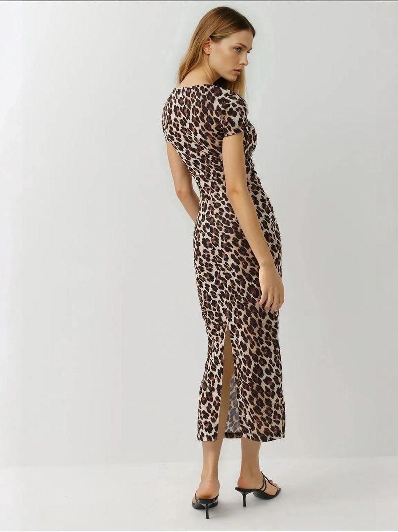 Robe Longue Moulante À Imprimé Léopard Multicolore - Kiabi