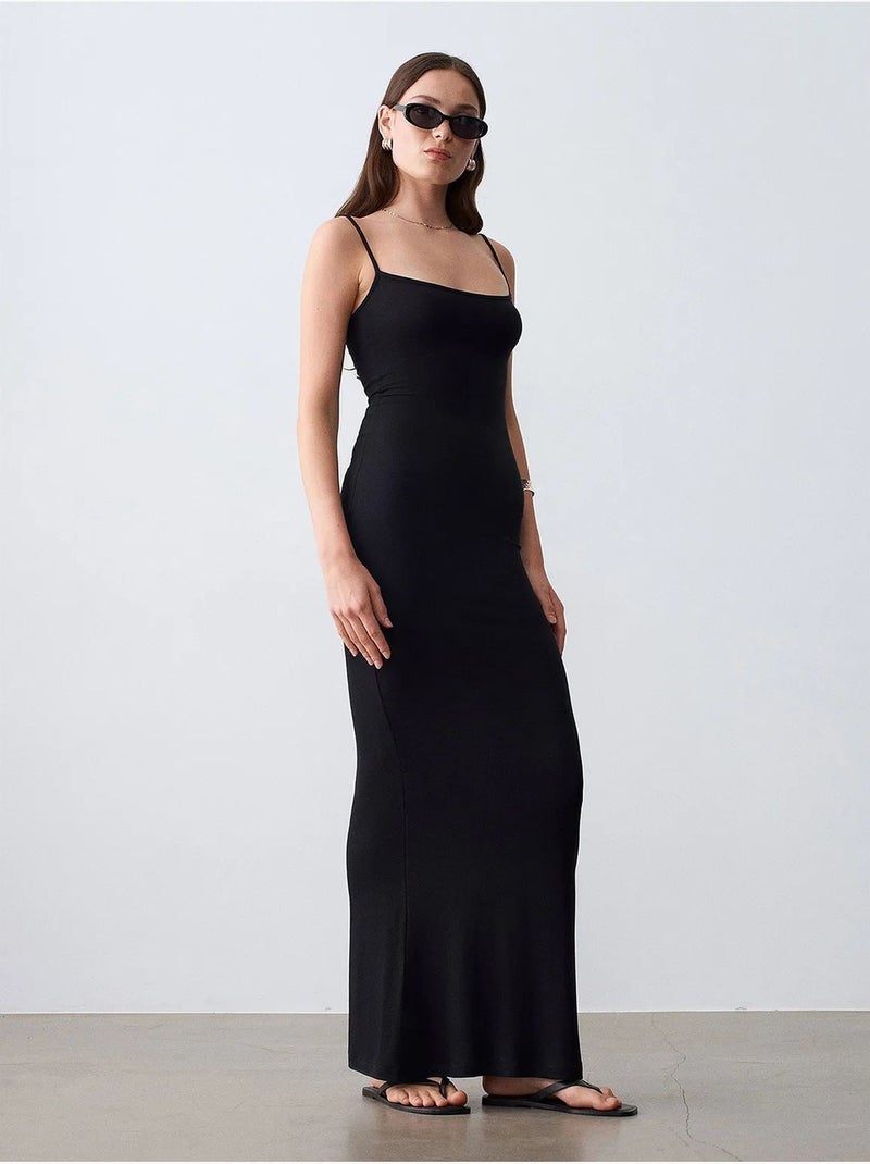 Robe longue moulante côtelée dilvin Noir - Kiabi