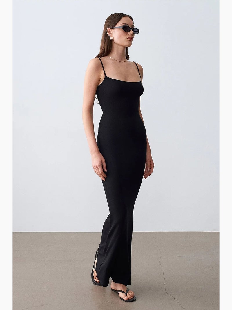 Robe longue moulante côtelée dilvin Noir - Kiabi