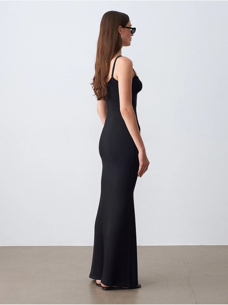 Robe longue moulante côtelée dilvin Noir - Kiabi
