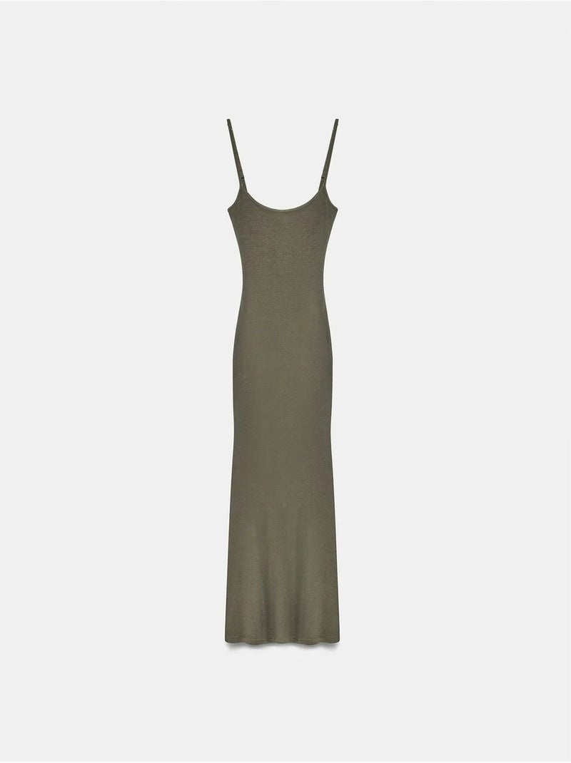 Robe Longue Moulante Côtelée Kaki - Kiabi