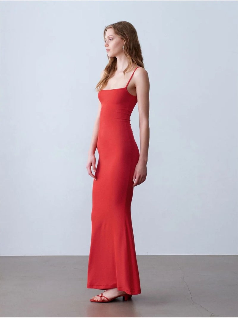 Robe Longue Moulante Côtelée Rouge - Kiabi