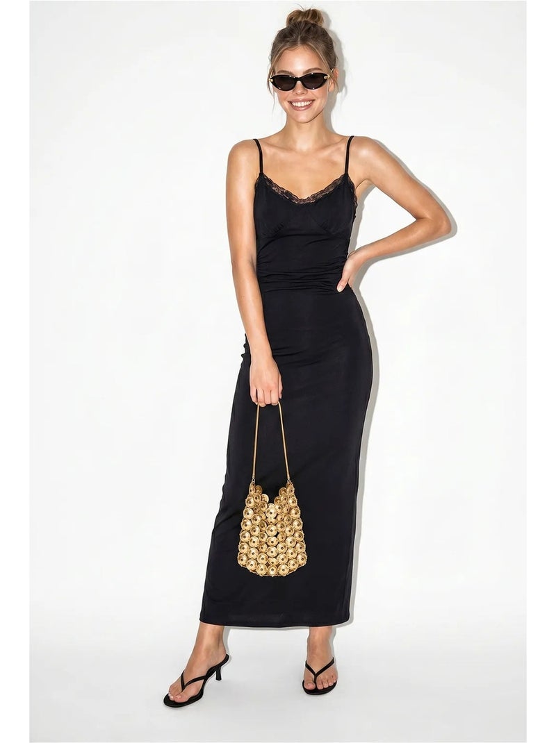Robe longue moulante en dentelle lucci Noir - Kiabi