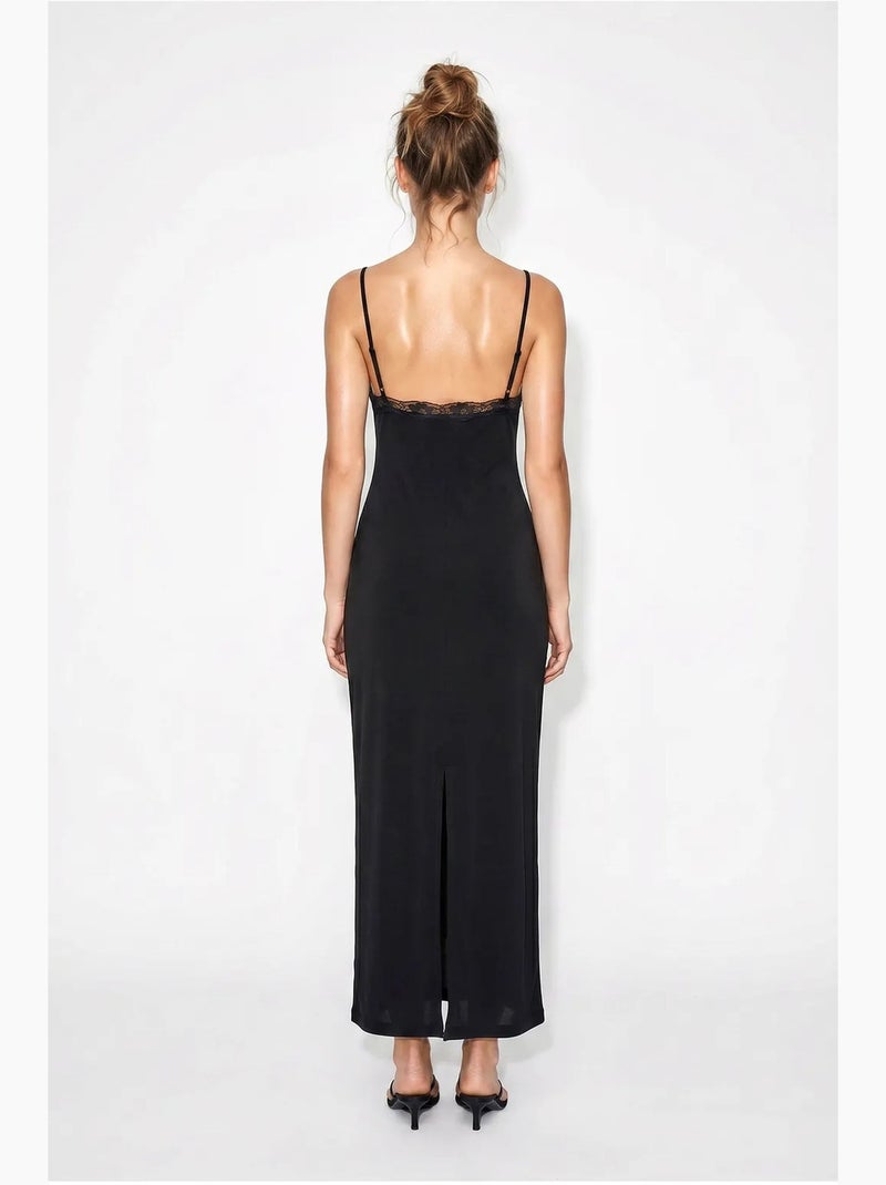 Robe longue moulante en dentelle lucci Noir - Kiabi